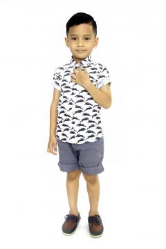 Kids Tailored Printed Shirt Black & White Rabbit