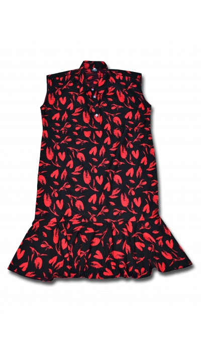 Short Dress Sleeveless Peplum Red/Black